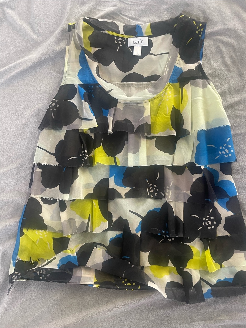 LOFT Floral Tiered Ruffle Tank - Blue, Yellow, Black, Cream